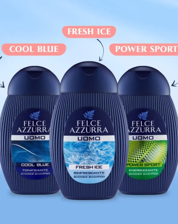 Felce Azzurra Uomo Fresh Ice Rinfrescante Shower Shampoo – 2-in-1 Refreshing Hair & Body Cleanser with Icy Freshness