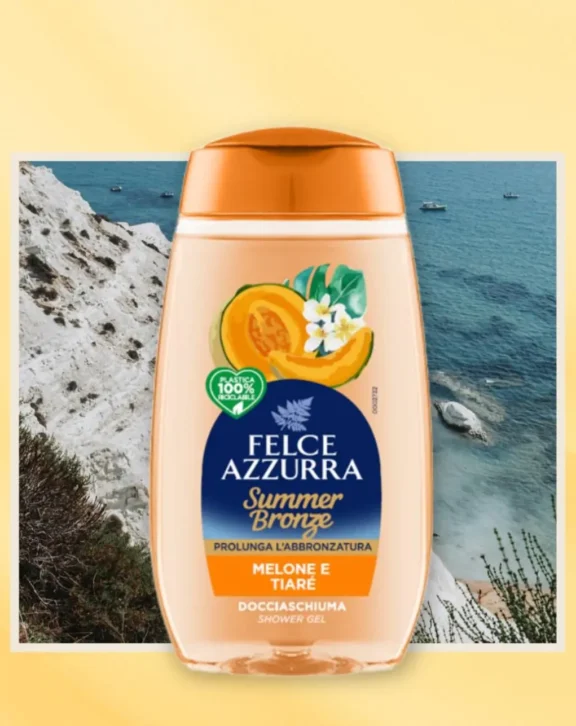 Felce Azzurra Summer Bronze Melone e Tiaré Shower Gel – Refreshing Body Wash with Exotic Floral & Melon Notes